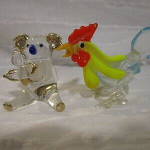 Glass rooster and koala set